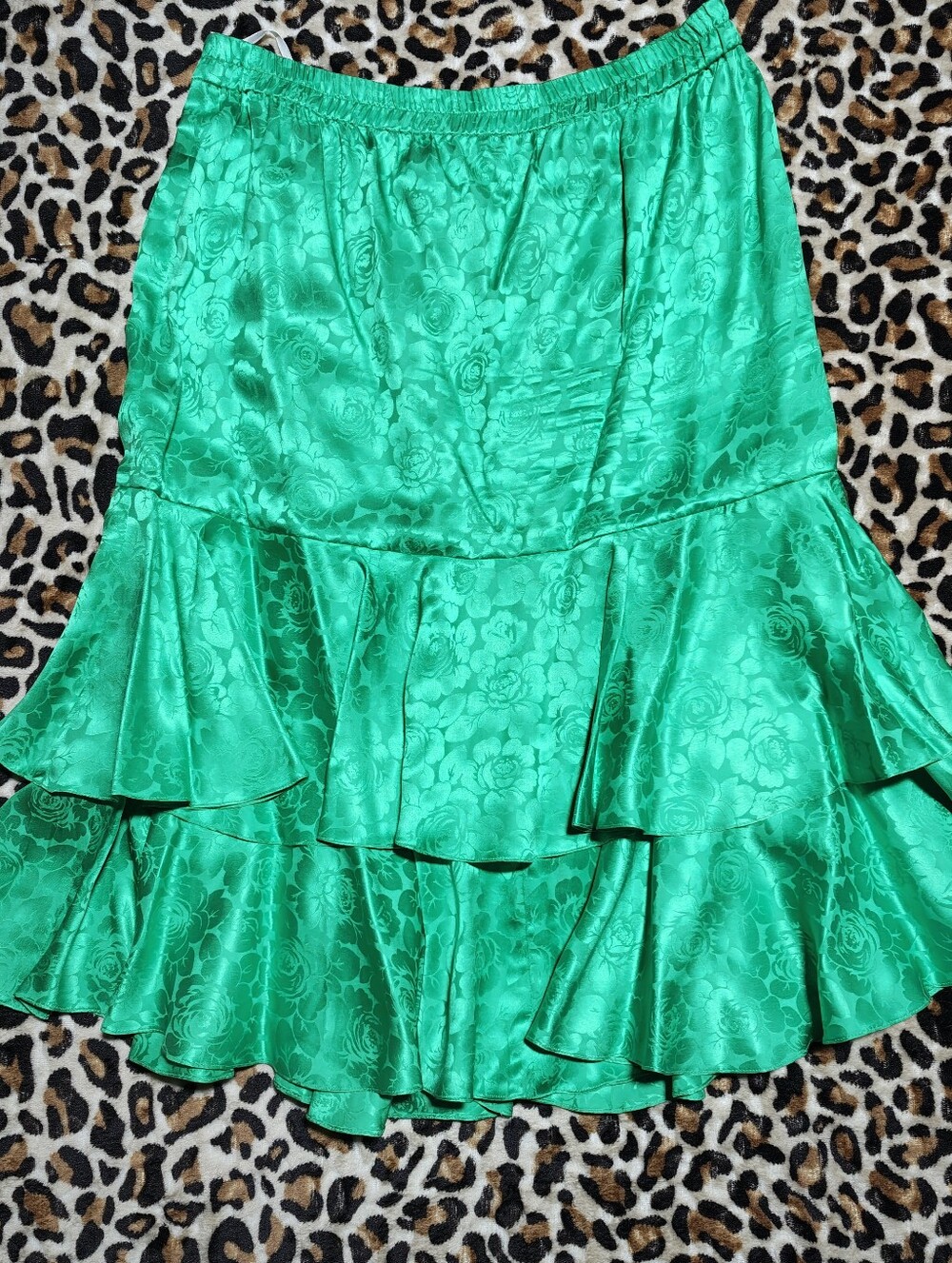 Oleg Cassini Vintage Green Silk Ruffled Skirt